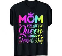 Shein Mom You Are The Queen Happy Mother's Day 2025 Women's T-Shirt - Black Casual Graphic Tee with Crown & Hearts, Vibrant Colorful Print, Machine Wash
