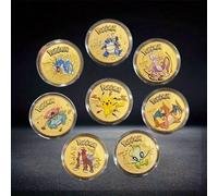 Shein Monedas de metal de Pokémon, monedas de metal de Pikachu, Charizard, Mewtwo, Pikachu, tarjetas de colección de juego redondas, juguetes de anime