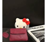 Shein Monedero rojo de Hello Kitty de Sanrio - Billetera mini linda para audífonos, identificaciones y tarjetas, diseño portátil con encanto, mini monedero
