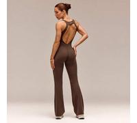 Shein Mono acampanado de 31" de secado rápido Find Your Flare con espalda abierta, detalles de corsé, copas extraíbles, para yoga de bajo impacto, pilates,