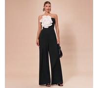 Shein Mono ajustado sin tirantes de color negro sólido y blanco y negro con decoración floral 3D, elegante para cócteles, citas románticas, capa base de oto