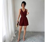 Shein Mono ajustado y ceñido para mujer de primavera/verano, elegante, azul, con cuello en V, diseño de hebilla decorativa de círculo pequeño y diseño de la