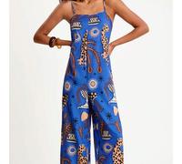 Shein Mono azul sin mangas con estampado tropical de leopardo y árbol de coco, para vacaciones y playa, de verano