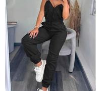 Shein Mono cargo negro para mujer, nuevo, estilo Y2K, casual elegante, cintura elástica, con bolsillos y cremallera, para ir a la oficina, vuelta al cole, g