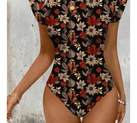 Shein Mono casual de mujer con estampado floral, adecuado para primavera/verano, estampado floral retro, campo, temporada de vuelta al colegio, Día del Maes