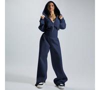 Shein Mono con capucha y cremallera, cintura ceñida, relajado, informal, cápsula básica de armario, ajuste casual de uso diario, invierno, aeropuerto, azul