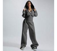 Shein Mono con capucha y cremallera, cintura ceñida, relajado, informal, cápsula de armario básico, ajuste casual para el aeropuerto, gris oscuro, elegante