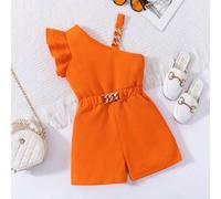 Shein Mono con volantes con estampado floral para niña, shorts de estilo elegante y casual para el verano, ropa elegante y de moda para niñas