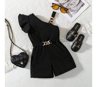 Shein Mono con volantes y estampado floral para niña, shorts de estilo elegante y casual para el verano, ropa elegante y de moda para niñas