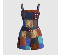 Shein Mono corto con estampado botánico patchwork desgastado estilo vintage country y hippie para mujer talla grande