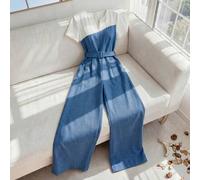 Shein Mono de color contrastante, pantalones acampanados con cinturón en la cintura, adecuado para ir al trabajo, la oficina, fiestas del Día de la Madre, g