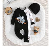 Shein Mono de manga larga para bebé con diseño de parche con lindo estampado de koala, mono para bebé fácil de usar con gorro