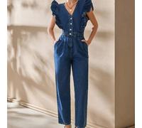Shein Mono de mezclilla con volantes y botones al frente, 100% algodón
