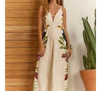 Shein Mono de mujer con escote en V profundo, sin mangas y estampado tropical sexy