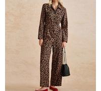 Shein Mono de mujer con estampado de leopardo y cuello, de tela de pana, adecuado para primavera, otoño e invierno