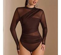 Shein Mono de mujer de manga larga asimétrico con cordones y transparencias, adecuado para cócteles, citas románticas, capa base de invierno, fiestas, Hallo