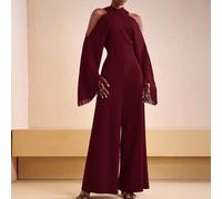 Shein Mono de mujer de manga larga con cuello cruzado y flecos, color rojo brillante, elegante y apropiado para fiestas, salidas diarias, conciertos, Hallow