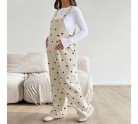 Shein Mono de pana con estampado de corazón completo, estilo universitario casual de maternidad, otoño