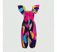 Shein Mono de pantalón largo para niña joven, casual, versátil y cómodo, para uso diario, vacaciones de verano, playa y estilo tropical, con estampado geomé