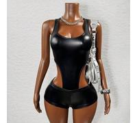 Shein Mono de PU con cortes estilo callejero salvaje y sexy para mujeres, artículo a juego para festivales de música, conjunto de una sola pieza