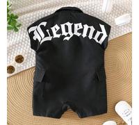Shein Mono de punto con estampado de letras y shorts a juego, de manga corta y cuello suave, para niño y niña bebé