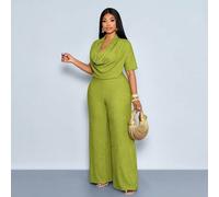 Shein Mono de punto de cuello alto con textura, unicolor, cintura ceñida y curvas, talla grande, para primavera/verano. Adecuado para uso casual diario, ir