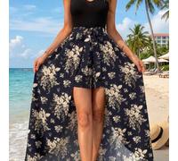 Shein Mono de punto estampado de moda con parches tejidos para mujer, ropa de trabajo, regalo para mamá, vestido de línea A para festival, vestido de verano