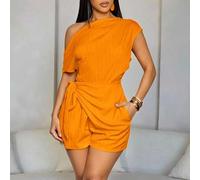 Shein Mono de shorts casual y elegante para mujer, en estilo de dinero viejo clásico, perfecto para primavera y verano, con diseño de cordones, en color ama
