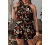 Shein Mono de talla grande con estampado vintage de flores y hojas, adecuado para el Día del Maestro, festivales de música, vuelta al colegio, vacaciones