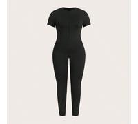 Shein Mono de talla grande para mujer para uso diario y casual. Mono de manga corta con cremallera, ajustado, hasta el tobillo