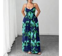 Shein Mono de tiras ajustables con estampado floral y teñido anudado, elegante y sofisticado para principios de primavera, tallas grandes para mujeres