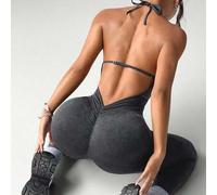 Shein Mono de yoga sin costuras con espalda de tirantes, pantalones cortos, copas desmontables, abertura con nudo delantero, diseño sin espalda, elegante y