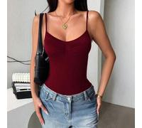 Shein Mono deportivo casual con espalda descubierta y ajustado al Body, color rojo, elegante para primavera/verano