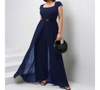 Shein Mono elegante de pierna ancha con cuello cuadrado de unicolor para mujer de talla grande. Ropa de mujer, ropa de verano, ropa de trabajo, estilo "Old