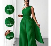 Shein Mono elegante de tela plisada con diseño asimétrico de un solo hombro, versátil, para mujer de talla grande, nueva llegada de primavera/verano para fi