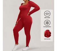 Shein Mono elegante y casual de unicolor con cintura ajustada, escote cuadrado y talla grande para mujeres