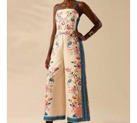 Shein Mono informal de pierna ancha sin mangas con estampado floral tropical bohemio para vacaciones