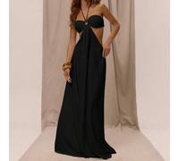 Shein Mono maxi con escote halter, tirantes, detalle de anillo O, piernas extra anchas, drapeado, corte abierto en los lados, espalda abierta, largo hasta e