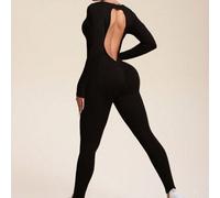 Shein Mono minimalista de cuello redondo de manga larga con espalda abierta, uso casual de todos los días