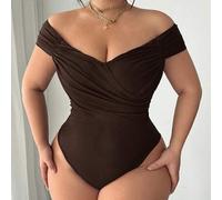 Shein Mono sexy con hombros descubiertos y cruzados fruncidos para mujer de talla grande, adecuado para la calle, casual, sexy, viajes diarios, compras, cit