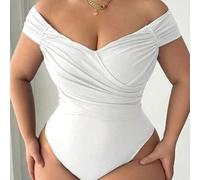 Shein Mono sexy con hombros descubiertos y pliegues cruzados para mujer de talla grande, adecuado para la calle, casual, sexy, viajes diarios, compras, cita