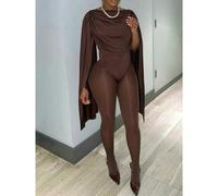 Shein Mono sin mangas con cuello de barco para mujer, con ajuste fluido y drapeado, perneras extra largas semitransparentes, con panel de malla de contraste