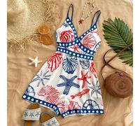 Shein Mono sin mangas con estampado tropical colorido para mujer, de un solo hombro, con decoración metálica, adecuado para brunch, verano, Día de la Madre,