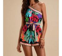 Shein Mono sin mangas con estampado tropical para mujer, vacaciones de verano