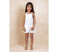 Shein Mono sin mangas de encaje de ojal para verano con cuello cuadrado y bolsillos delanteros, mono informal para niñas perfecto para playa, vacaciones y u