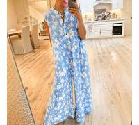 Shein Mono sin mangas holgado con estampado de No Me Olvides y media botonadura