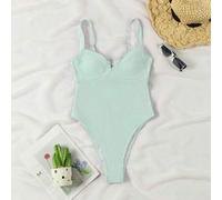 Shein Monokini oficial Polovedo con escote en V sexy con costura en blanco y negro