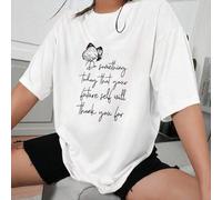 Shein Motivo de mariposa + copywriting sutil, esta camiseta captura a la perfección la esencia de crecer. Camiseta holgada para mujer, top de verano, serie
