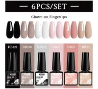 Shein Mtssii Conjunto de esmalte de uñas de gel de 6 piezas en tonos nude, holográficos con purpurina, remojo UV para arte del clavo