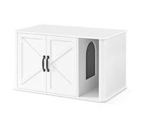 Shein Mueble Arenero, Moderno Arenero Oculto, con Entrada Frontal, Puertas Dobles, Asas, Casa para Gatos, Mesa Auxiliar, 85 x 48.5 x 50 cm, Blanco Nube